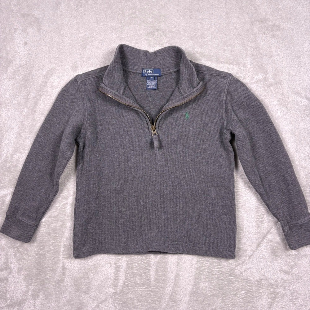 VTG Polo Ralph Lauren Gray Quarter Zip Long Sleeve Pullover‎ Sweater Boys Size 6
